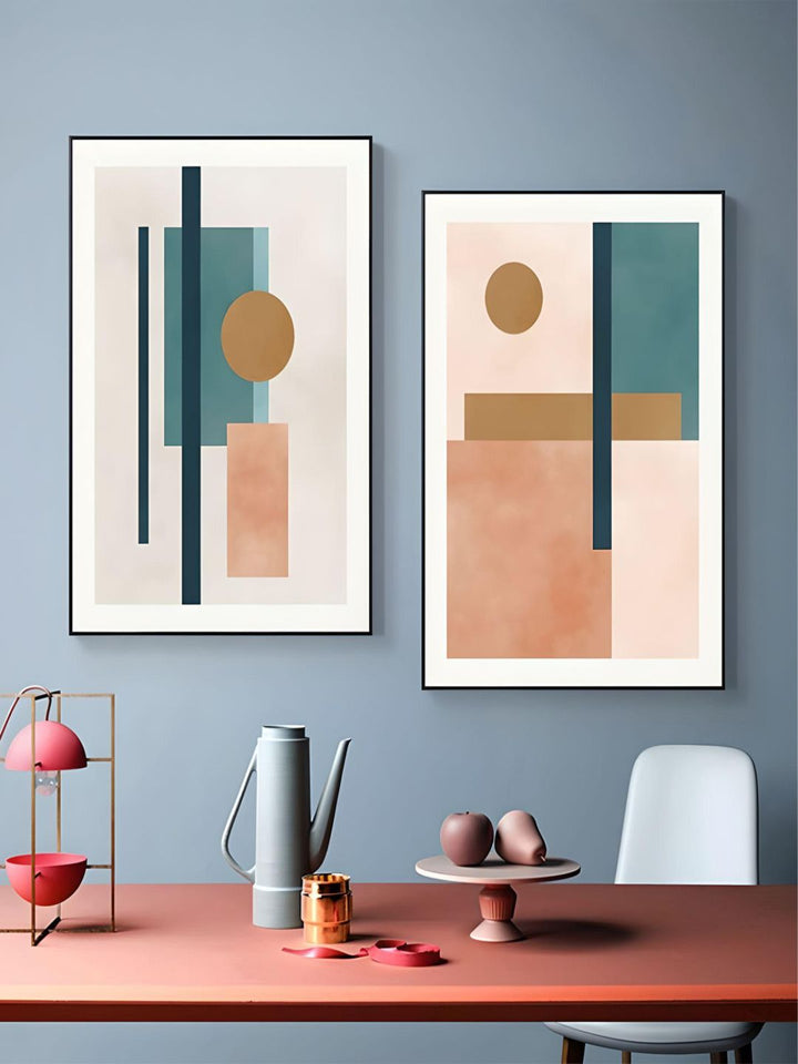 Abstract Elements Geometric Nordic Wall Art Fine Art Canvas Prints Natural Hues Light Tones Modern Pictures For Living Room Dining Room Home Interior Decor