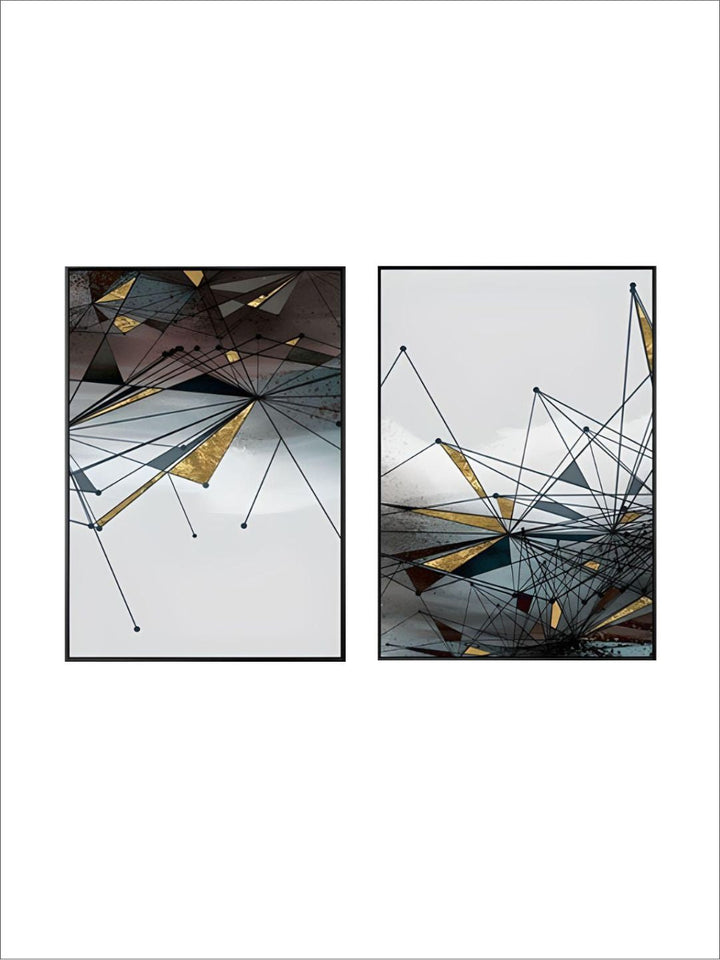 Abstract Geometrical Landscape Contemporary Wall Art Blue Gray Jade Textured Gold Effect Nordic Fine Art Canvas Prints For Modern Interiors