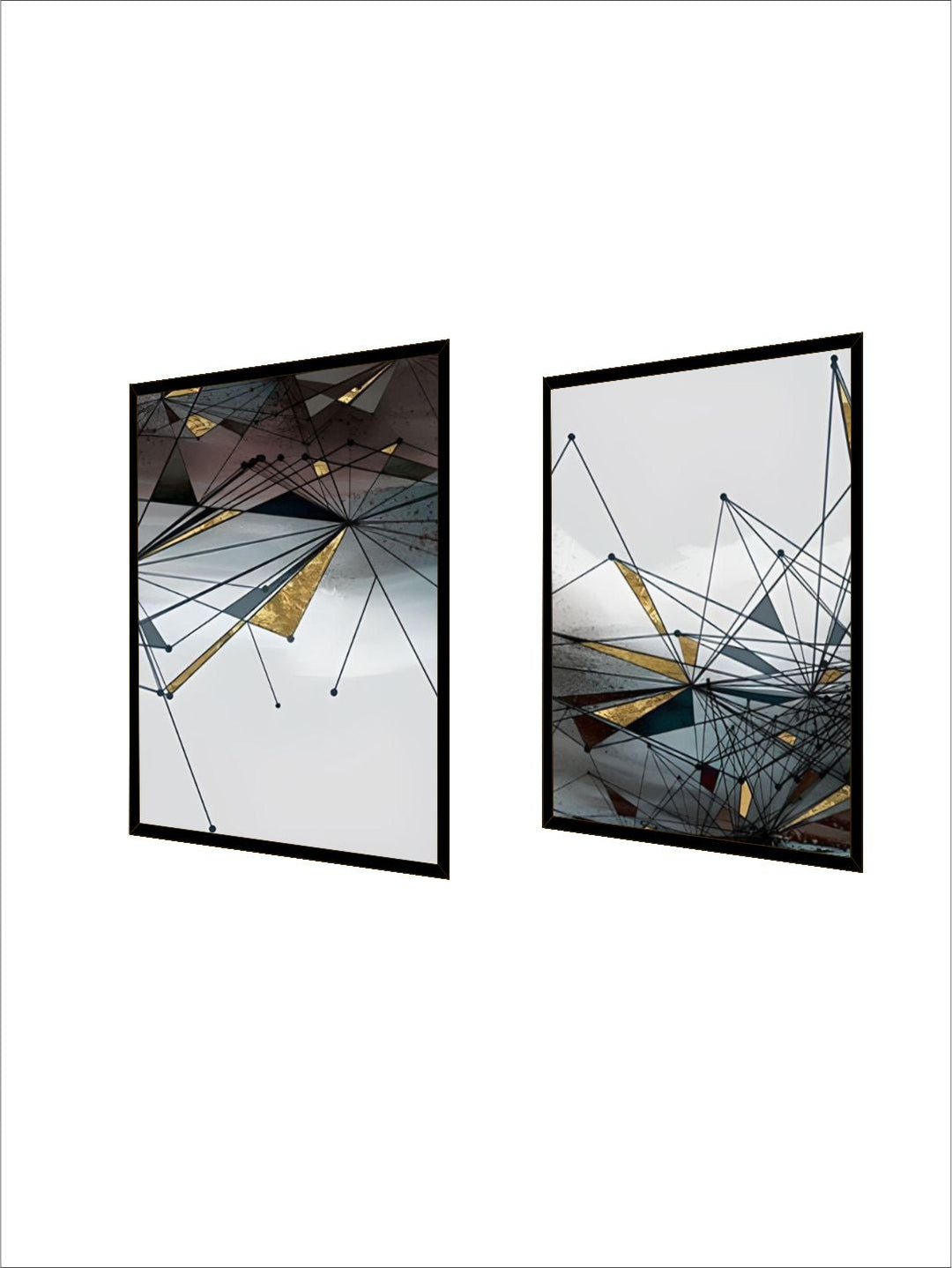 Abstract Geometrical Landscape Contemporary Wall Art Blue Gray Jade Textured Gold Effect Nordic Fine Art Canvas Prints For Modern Interiors
