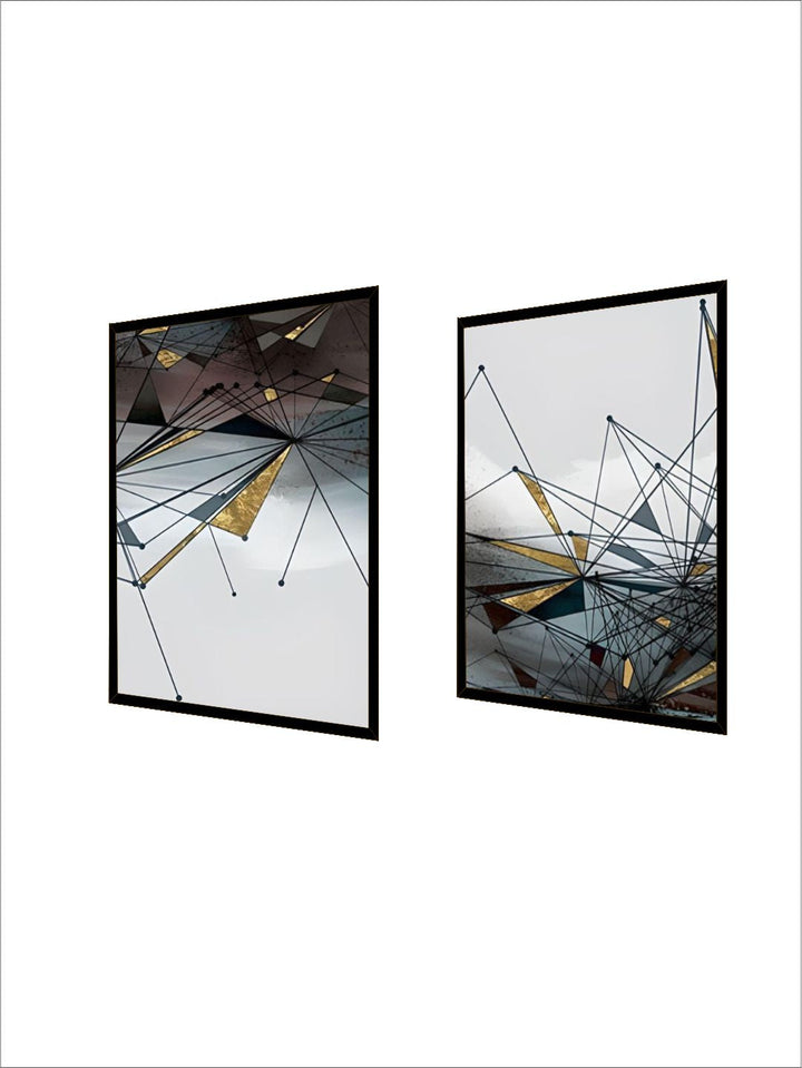 Abstract Geometrical Landscape Contemporary Wall Art Blue Gray Jade Textured Gold Effect Nordic Fine Art Canvas Prints For Modern Interiors