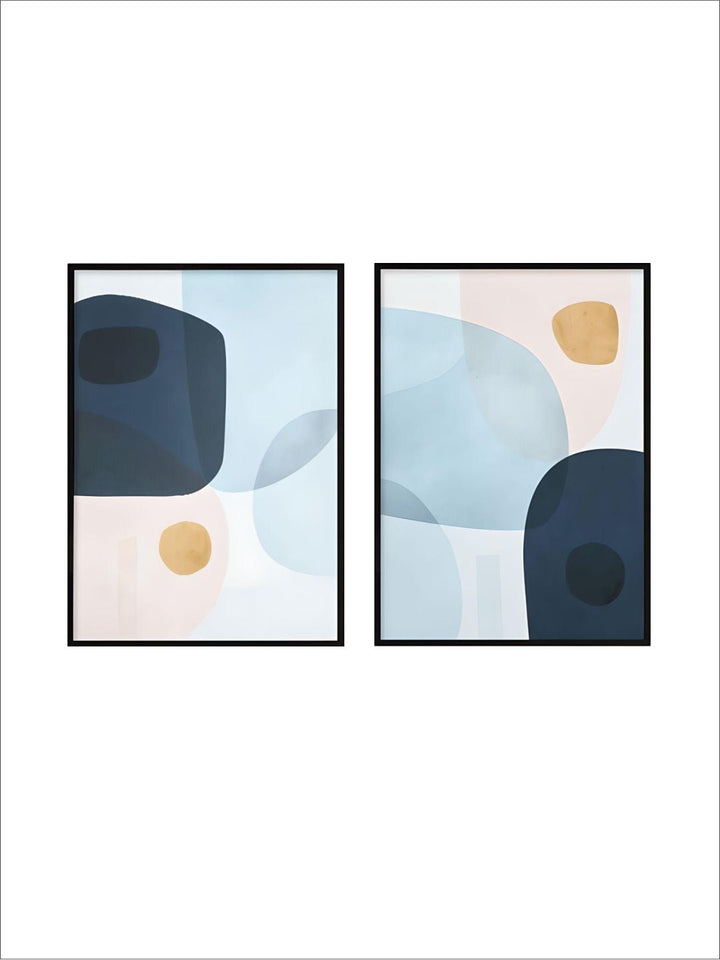 Abstract Layered Curved Shapes Wall Art Fine Art Canvas Prints Blue Golden Pastel Pink Pictures For Living Room Bedroom Nordic Home Interior Decoration