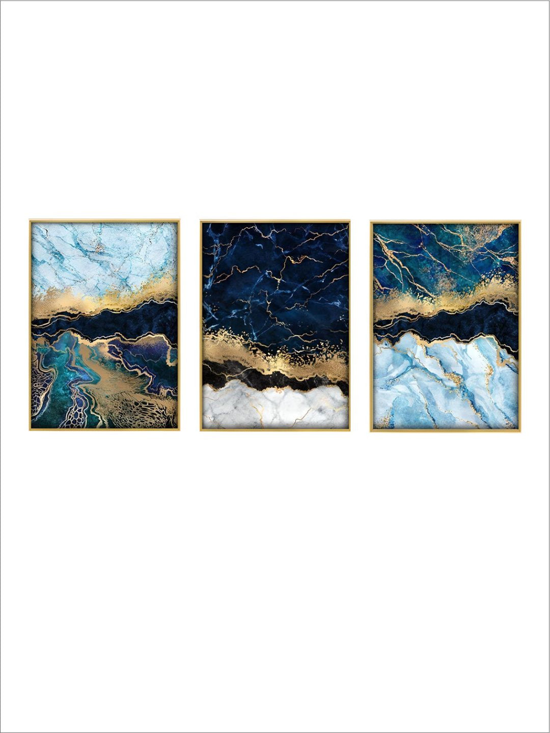 Abstract Deep Sea Blue Marble Print Golden Seam Agate Wall Art Fine Art Canvas Pictures For Luxury Living Room Dining Nordic Home Interior Decor