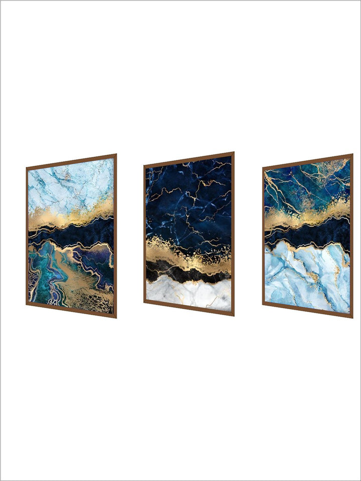 Abstract Deep Sea Blue Marble Print Golden Seam Agate Wall Art Fine Art Canvas Pictures For Luxury Living Room Dining Nordic Home Interior Decor
