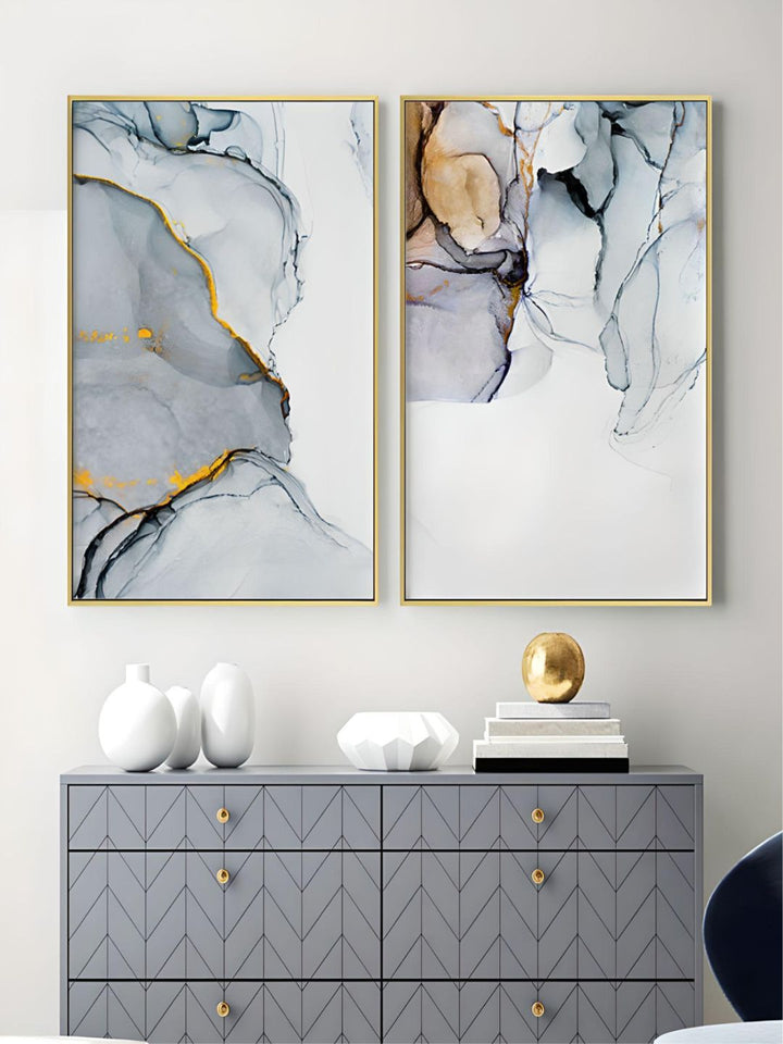 Blue Gray Marble Subtle Hues Minimalist Nordic Abstract Wall Art Fine Art Canvas Prints Pictures For Living Room Bedroom Modern Home Office Wall Decor