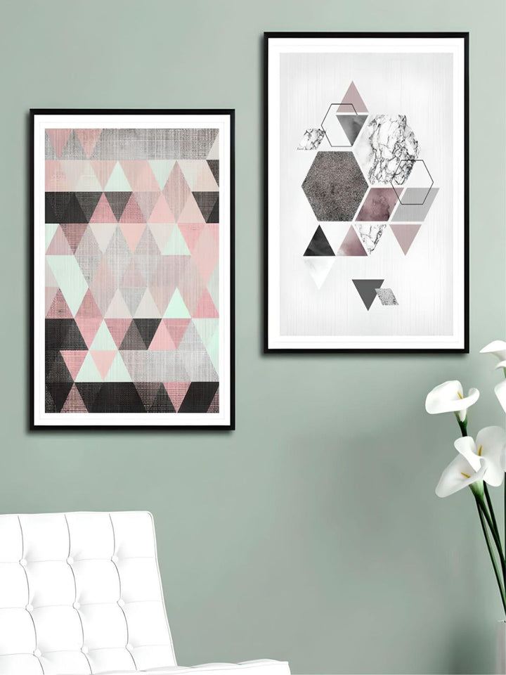 Modern Abstract Geometric Nordic Wall Art Fine Art Canvas Prints Pink Subtle Hues Contemporary Bedroom Decor Pictures For Office Living Room Home Decor