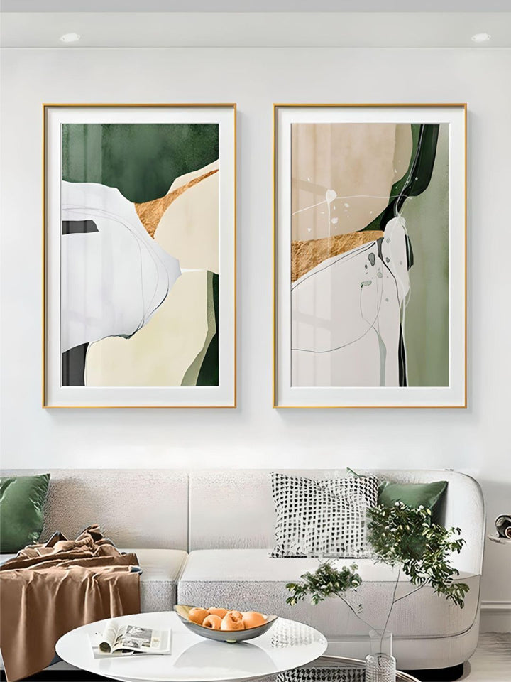 Nordic Abstract Geomorphic Green Beige Golden Wall Art Fine Art Canvas Prints Pictures For Scandinavian Living Room Dining Room Modern Art Decor