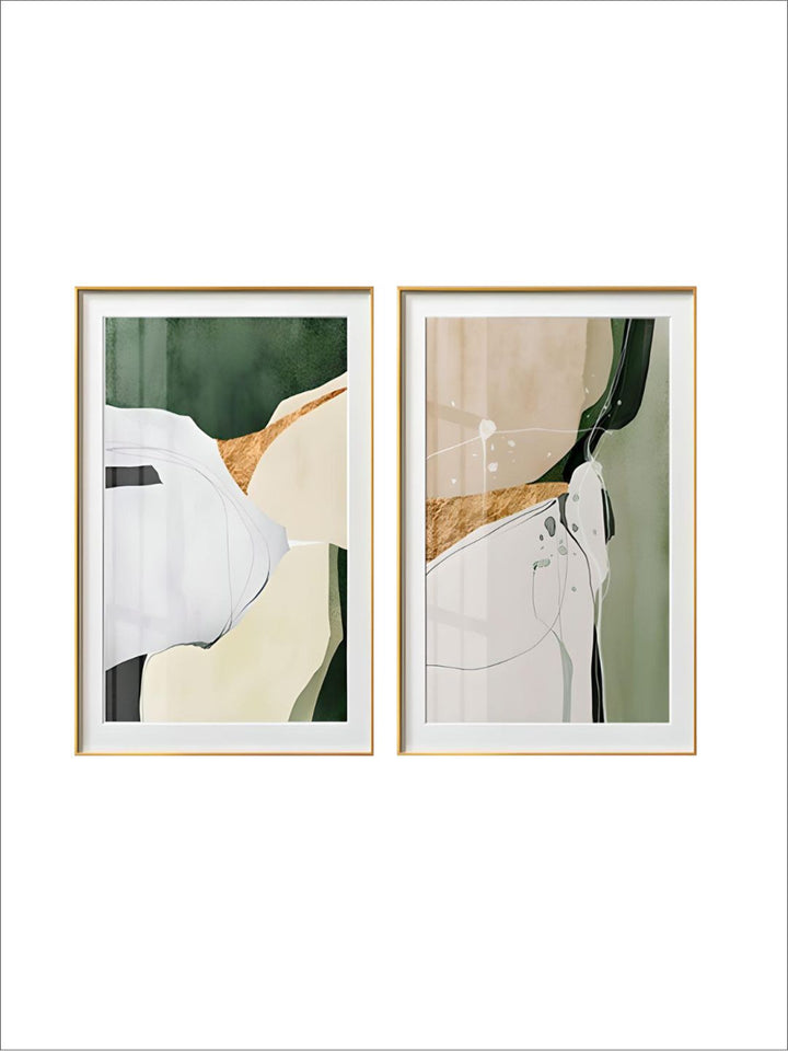 Nordic Abstract Geomorphic Green Beige Golden Wall Art Fine Art Canvas Prints Pictures For Scandinavian Living Room Dining Room Modern Art Decor