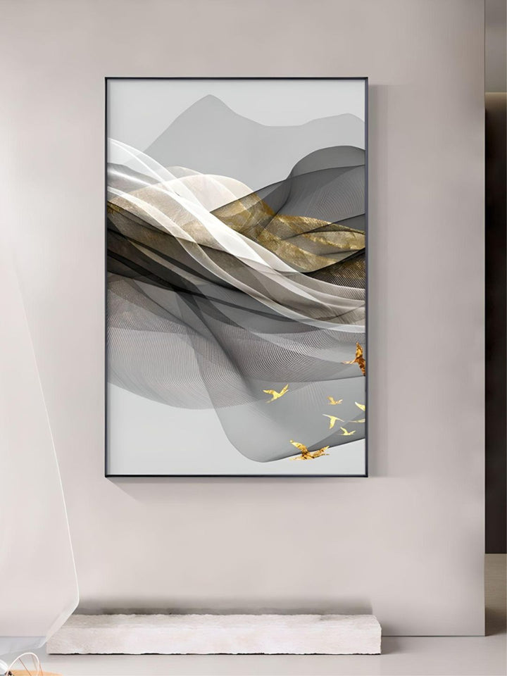 Abstract Flowing Golden Deer Mountain Landscape Wall Art Fine Art Canvas Prints Modern Pictures For Minimalist Living Room Home Office