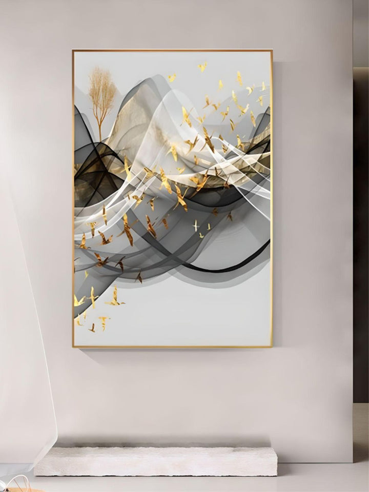 Abstract Flowing Golden Deer Mountain Landscape Wall Art Fine Art Canvas Prints Modern Pictures For Minimalist Living Room Home Office