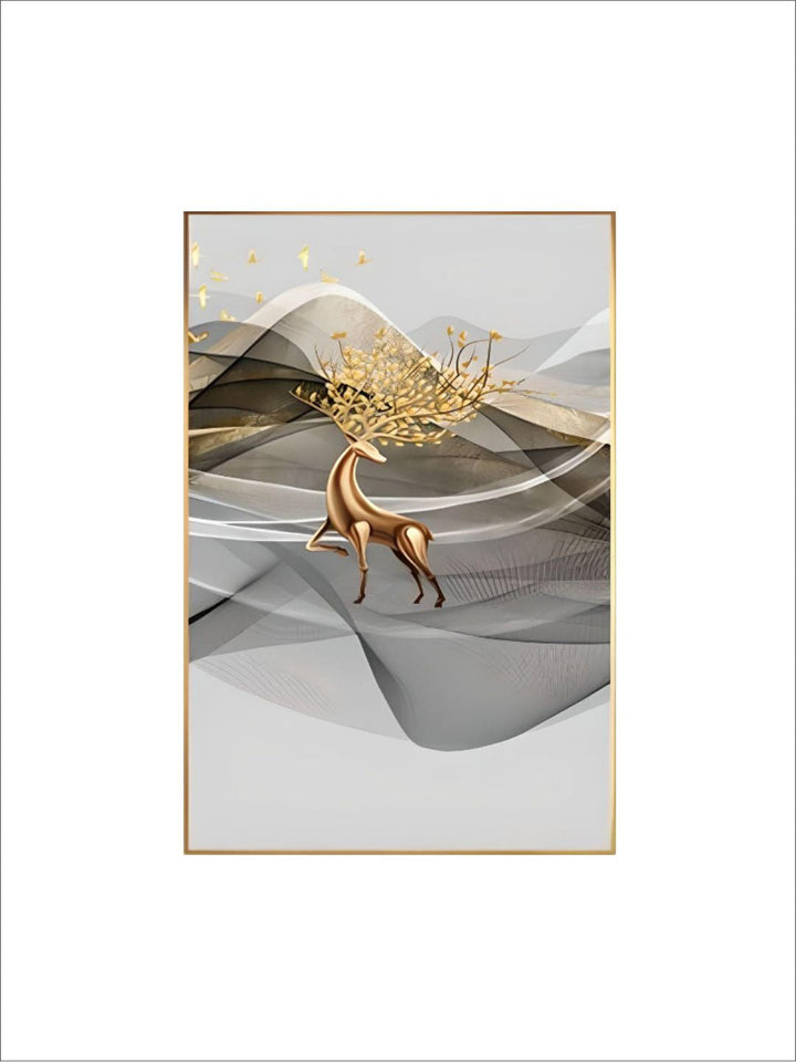Abstract Flowing Golden Deer Mountain Landscape Wall Art Fine Art Canvas Prints Modern Pictures For Minimalist Living Room Home Office