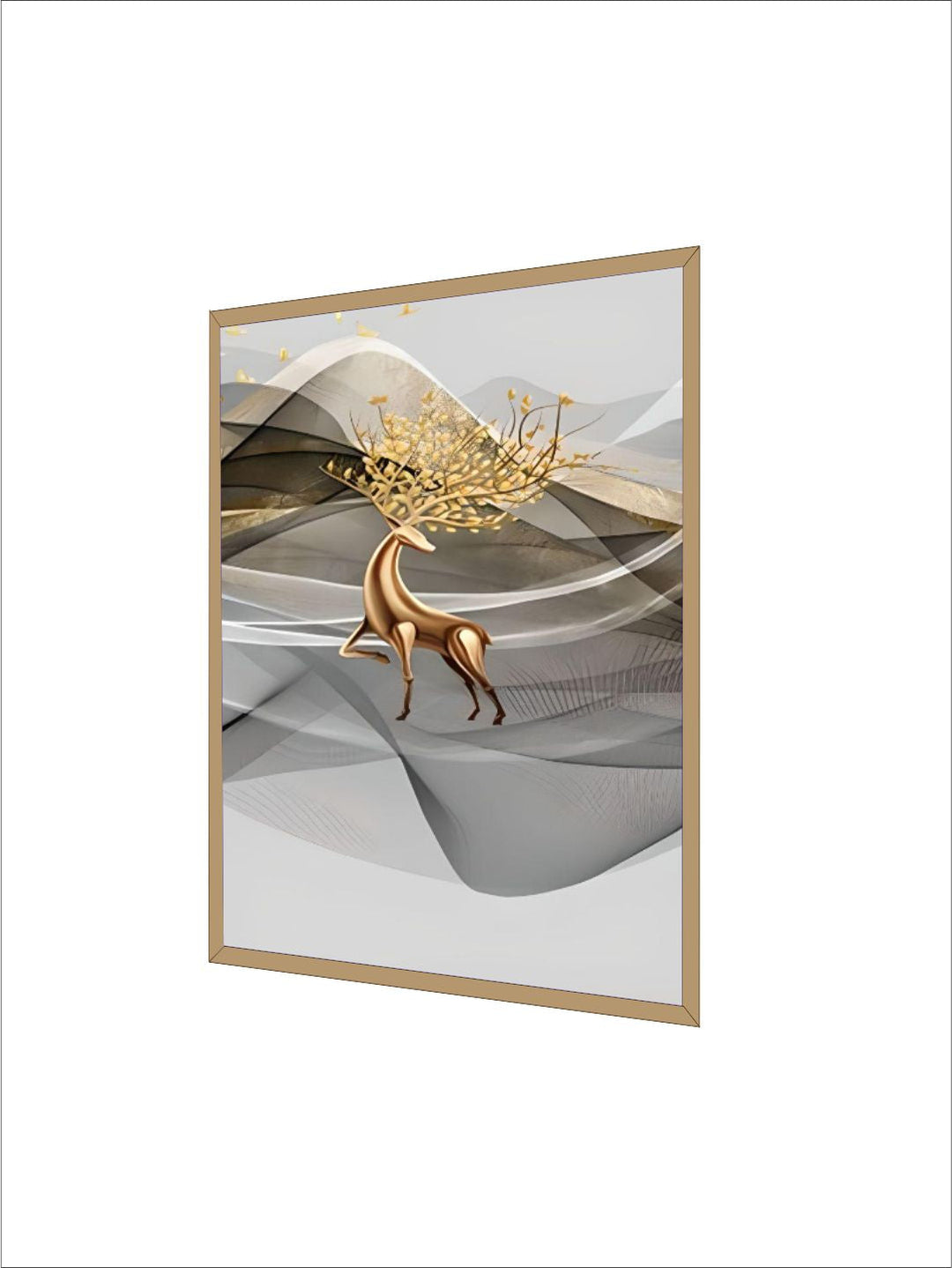 Abstract Flowing Golden Deer Mountain Landscape Wall Art Fine Art Canvas Prints Modern Pictures For Minimalist Living Room Home Office