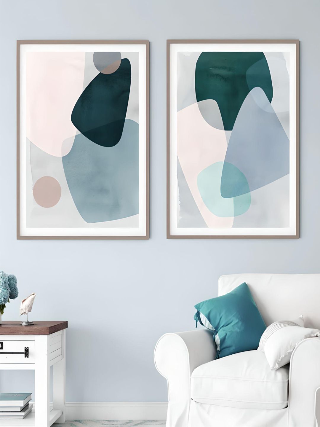 Pastel Geometric Curves Blue Gray Pink Wall Art Fine Art Canvas Prints Modern Abstract Pictures For Living Room Bedroom Nordic Style Home Art Decor