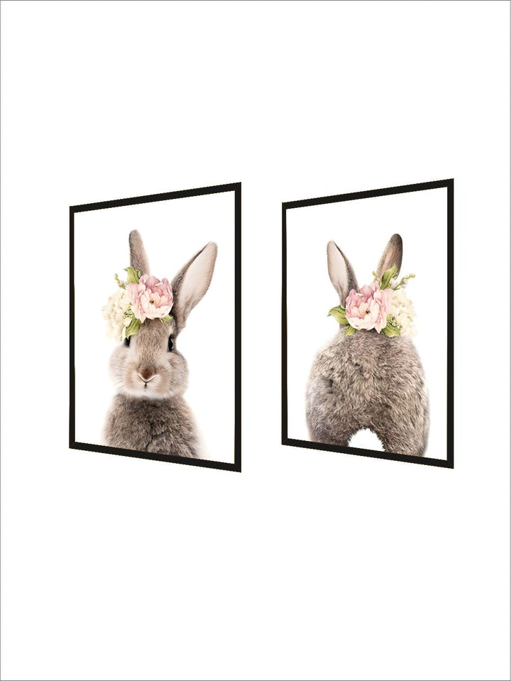 Pink Floral Rabbit Bunny Tail Wall Art Fine Art Canvas Prints Baby Animal Poster For Kid's Room Baby's Room Nordic Nursery Children's Room Art Decoration
