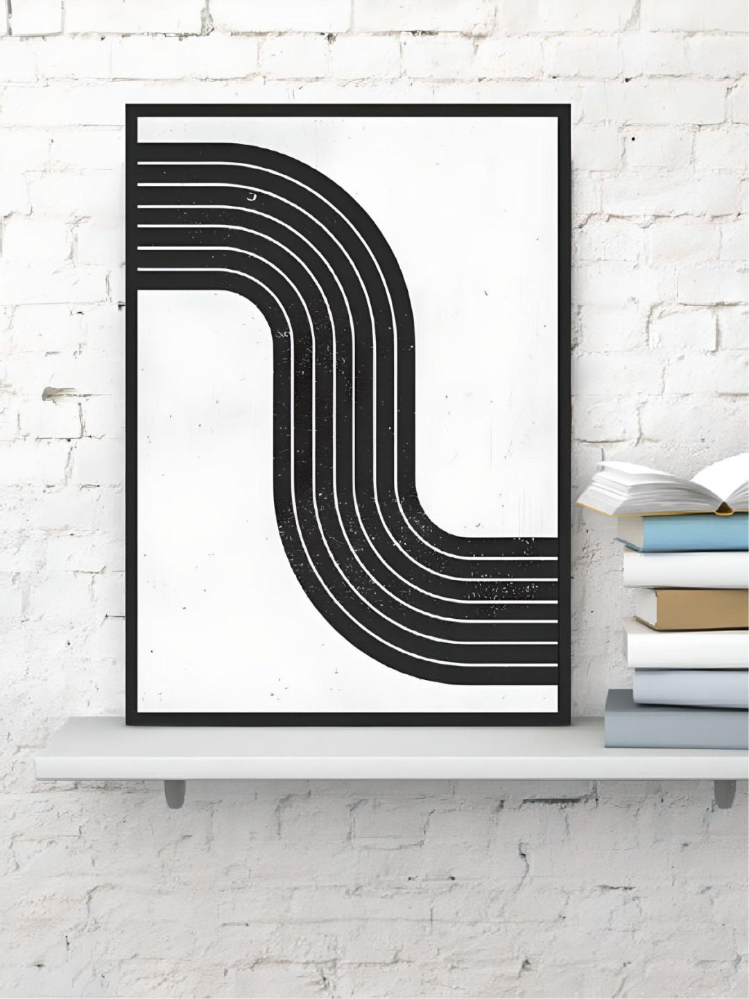 Minimalist Retro Mid Century Graphic Poster Black & White Parallel Curves Line Art Canvas Print Nordic Style Wall Art For Modern Home Interiors