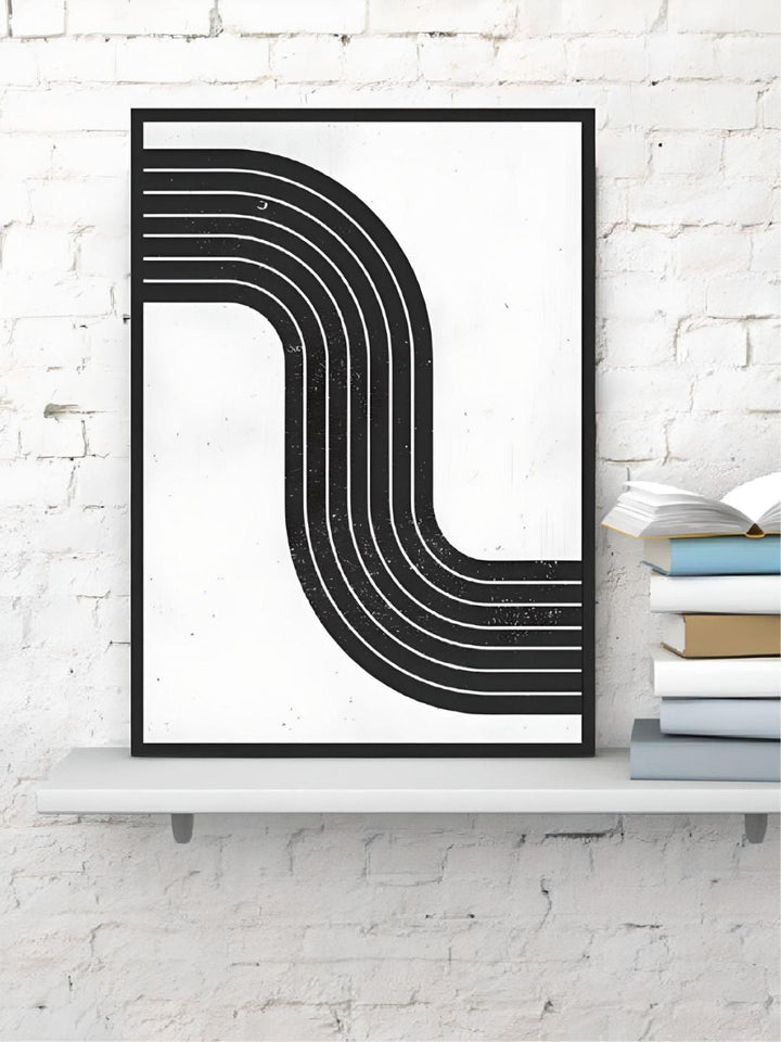 Minimalist Retro Mid Century Graphic Poster Black & White Parallel Curves Line Art Canvas Print Nordic Style Wall Art For Modern Home Interiors
