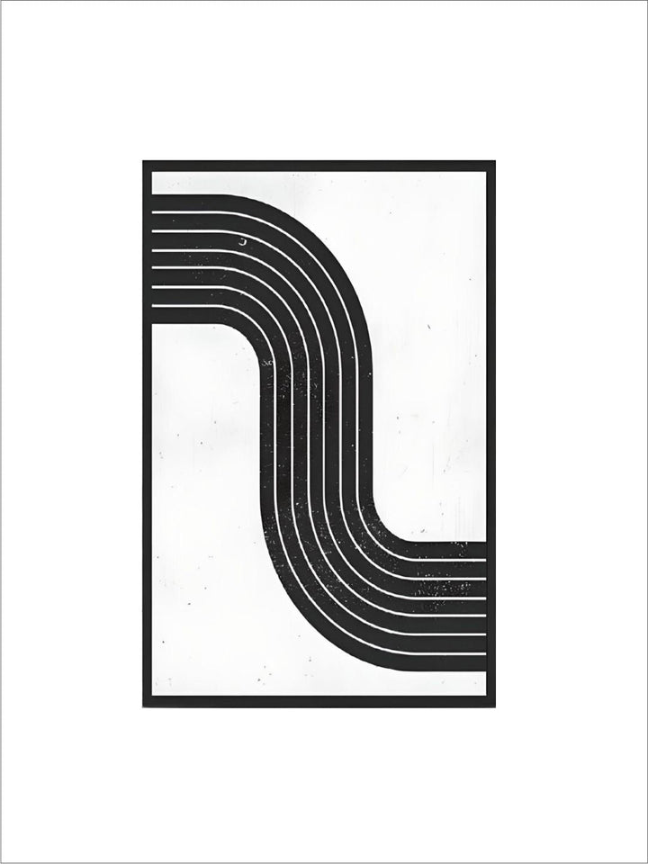 Minimalist Retro Mid Century Graphic Poster Black & White Parallel Curves Line Art Canvas Print Nordic Style Wall Art For Modern Home Interiors