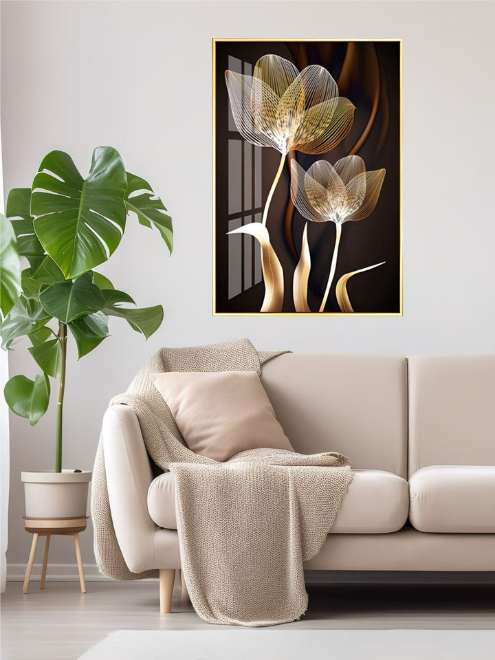 Abstract Exotic Black Golden Floral Wall Art Fine Art Canvas Prints Tropical Botanic Pictures For Luxury Apartment Living Room Dining Room Art Decor