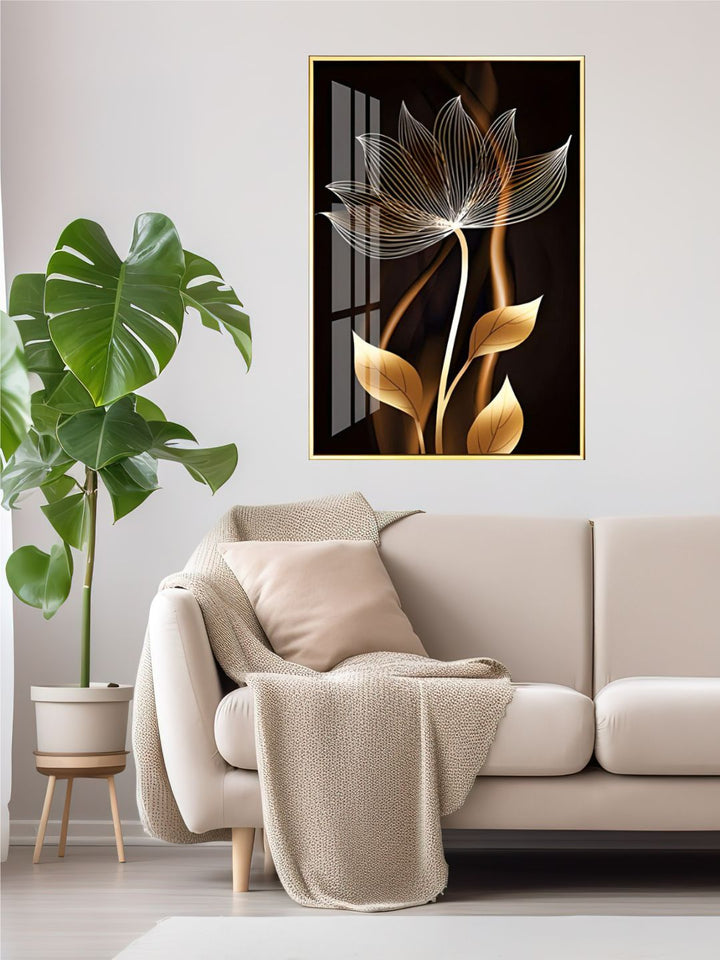 Abstract Exotic Black Golden Floral Wall Art Fine Art Canvas Prints Tropical Botanic Pictures For Luxury Apartment Living Room Dining Room Art Decor