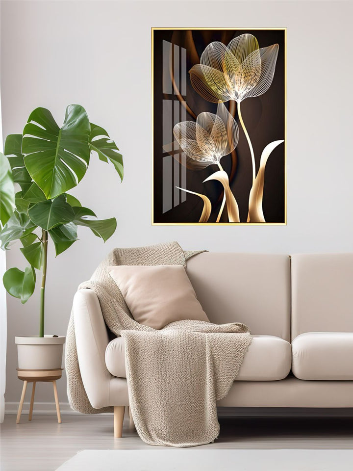 Abstract Exotic Black Golden Floral Wall Art Fine Art Canvas Prints Tropical Botanic Pictures For Luxury Apartment Living Room Dining Room Art Decor