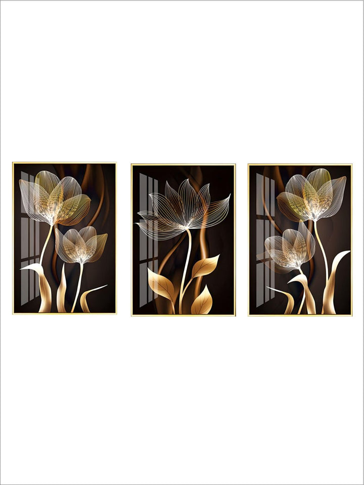 Abstract Exotic Black Golden Floral Wall Art Fine Art Canvas Prints Tropical Botanic Pictures For Luxury Apartment Living Room Dining Room Art Decor
