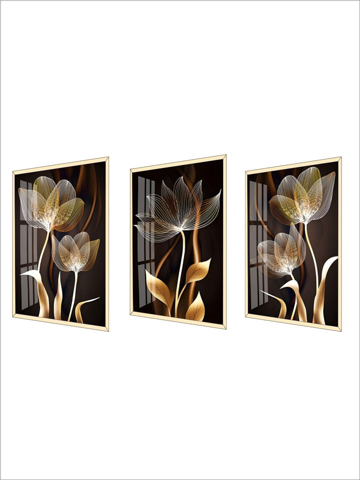 Abstract Exotic Black Golden Floral Wall Art Fine Art Canvas Prints Tropical Botanic Pictures For Luxury Apartment Living Room Dining Room Art Decor