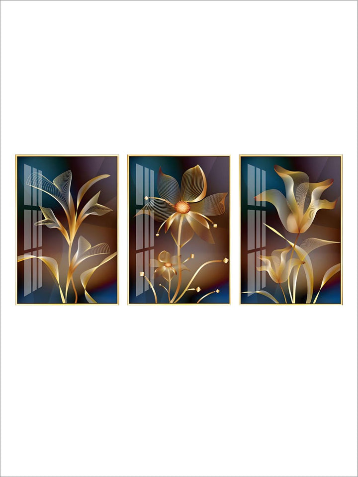 Abstract Exotic Black Golden Floral Wall Art Fine Art Canvas Prints Tropical Botanic Pictures For Luxury Apartment Living Room Dining Room Art Decor