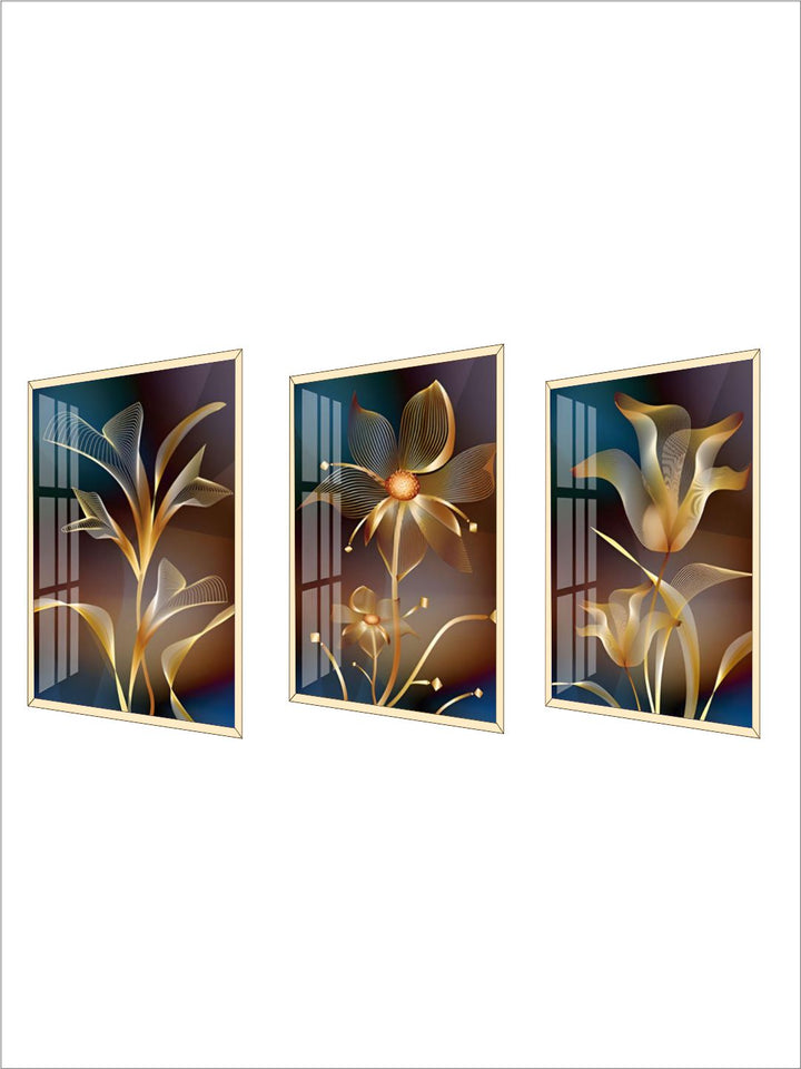 Abstract Exotic Black Golden Floral Wall Art Fine Art Canvas Prints Tropical Botanic Pictures For Luxury Apartment Living Room Dining Room Art Decor