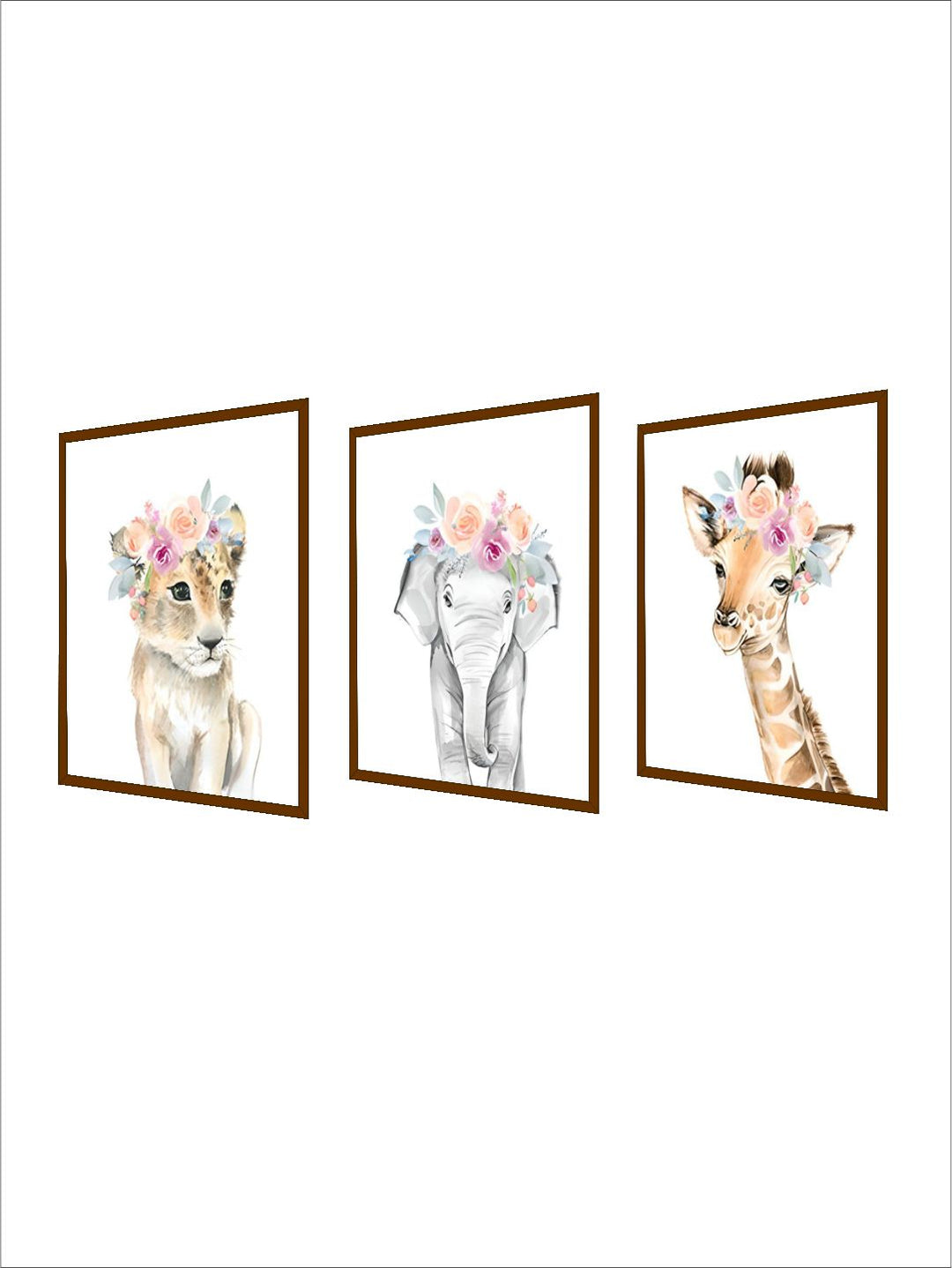 Flower Animals Nursery Wall Art Fine Art Canvas Prints Pictures For Kids Room Baby's Room Zebra Giraffe Elephant Lion Poster For Children's Room Decor