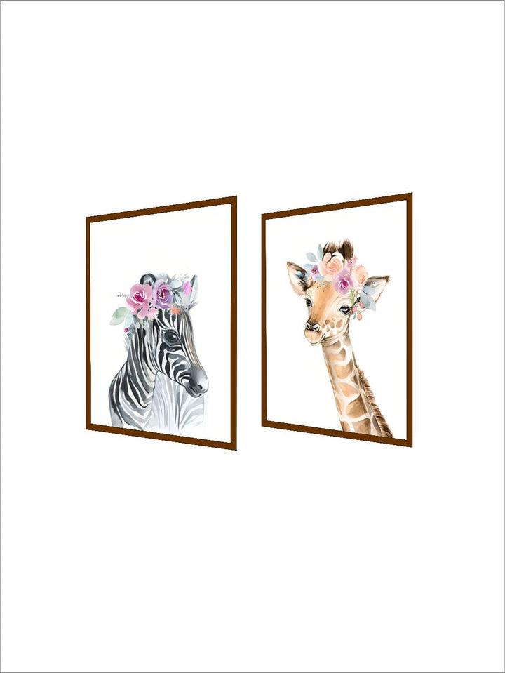 Flower Animals Nursery Wall Art Fine Art Canvas Prints Pictures For Kids Room Baby's Room Zebra Giraffe Elephant Lion Poster For Children's Room Decor