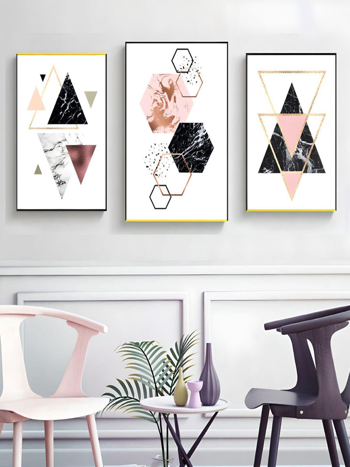 Abstract Geometric Minimalist Nordic Wall Art Posters Marble Gradients Texture Triangle Hexagon Fine Art Canvas Prints For Modern Interior Decor