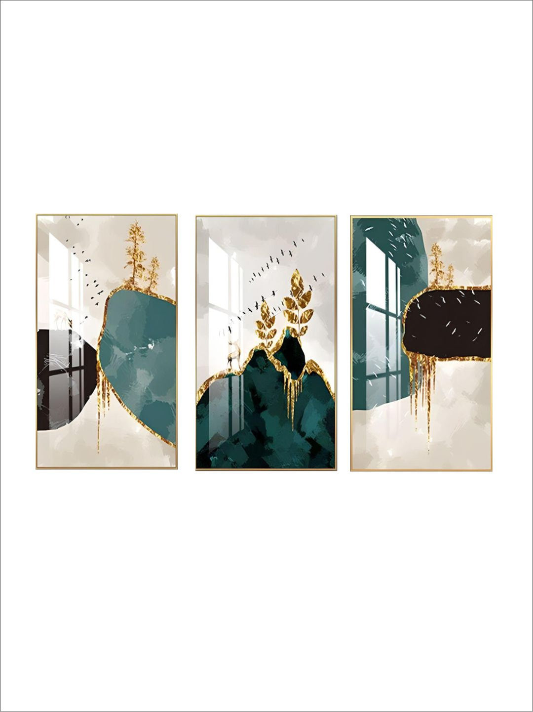 Abstract Nordic Landscape Wall Art Fine Art Canvas Prints Auspicious Golden Deer Pictures For Luxury Living Room Dining Room Modern Home Decor