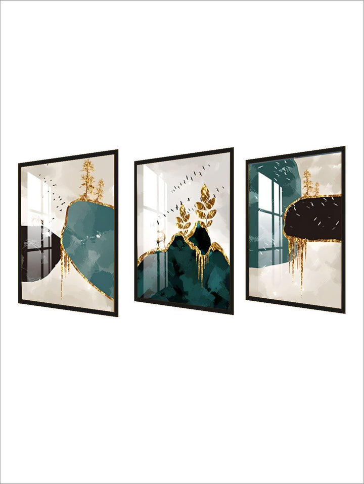 Abstract Nordic Landscape Wall Art Fine Art Canvas Prints Auspicious Golden Deer Pictures For Luxury Living Room Dining Room Modern Home Decor