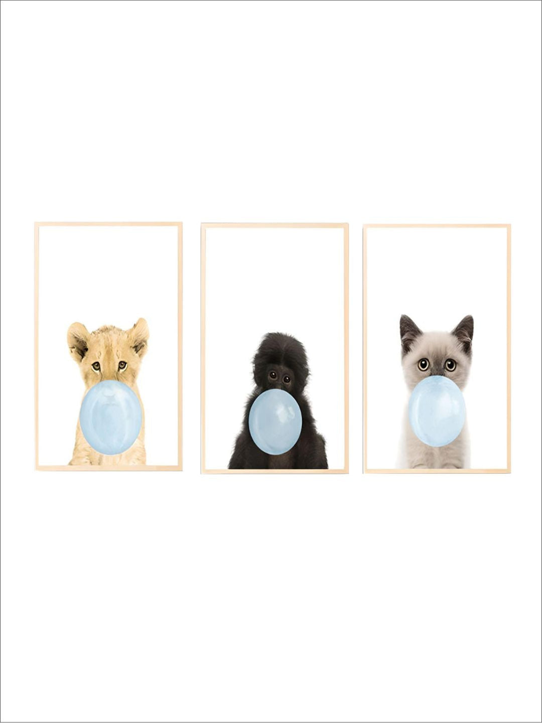 Baby Animals Blowing Blue Bubblegum Cute Nordic Nursery Wall Art Fine Art Canvas Prints Pictures For Kid's Room Baby Boy's Room Cute Wall Art Decoration