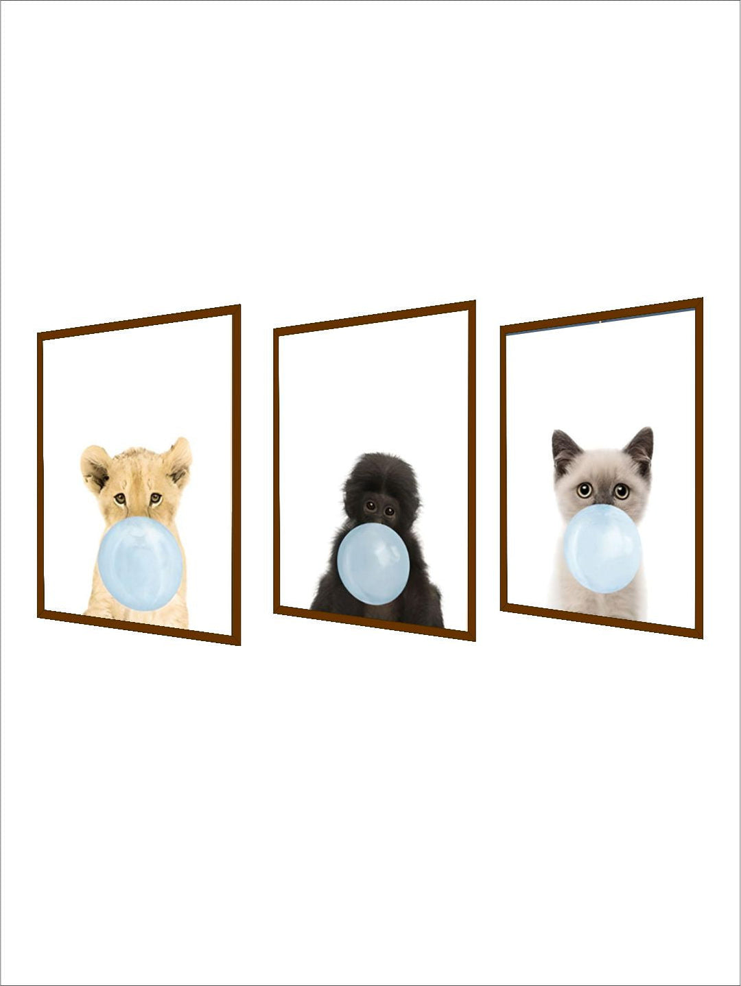 Baby Animals Blowing Blue Bubblegum Cute Nordic Nursery Wall Art Fine Art Canvas Prints Pictures For Kid's Room Baby Boy's Room Cute Wall Art Decoration