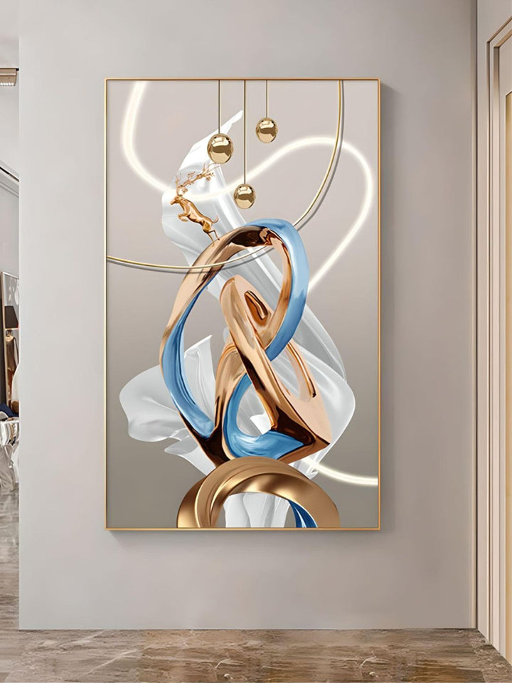Abstract Flowing Ribbon Golden Deer Wall Art Fine Art Canvas Prints Auspicious Nordic Pictures For Luxury Living Room Home Entrance Hallway Art Decor