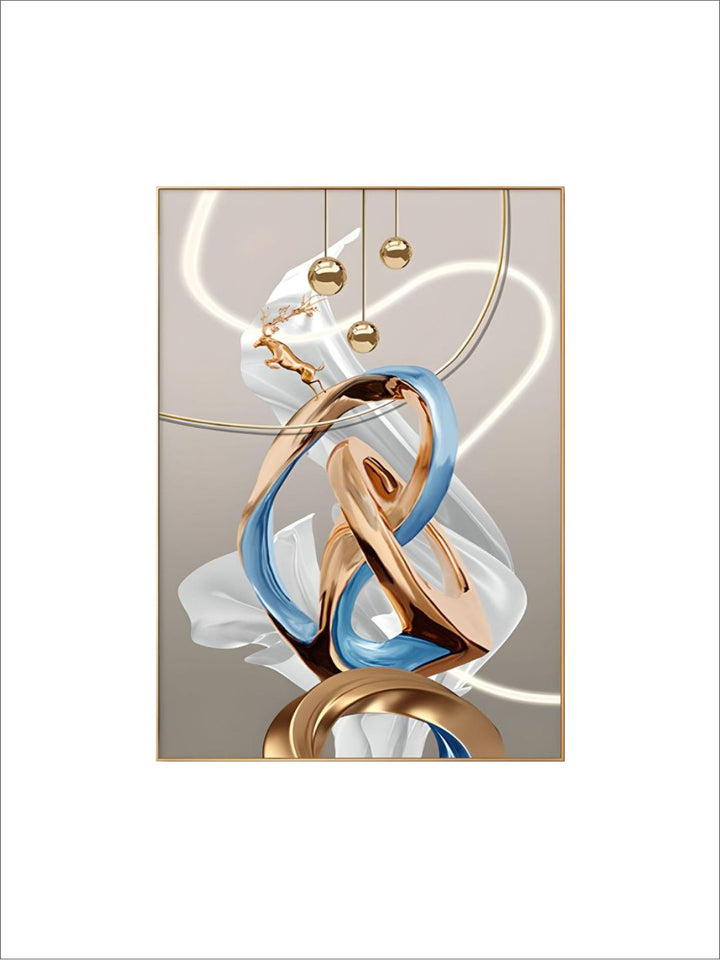 Abstract Flowing Ribbon Golden Deer Wall Art Fine Art Canvas Prints Auspicious Nordic Pictures For Luxury Living Room Home Entrance Hallway Art Decor