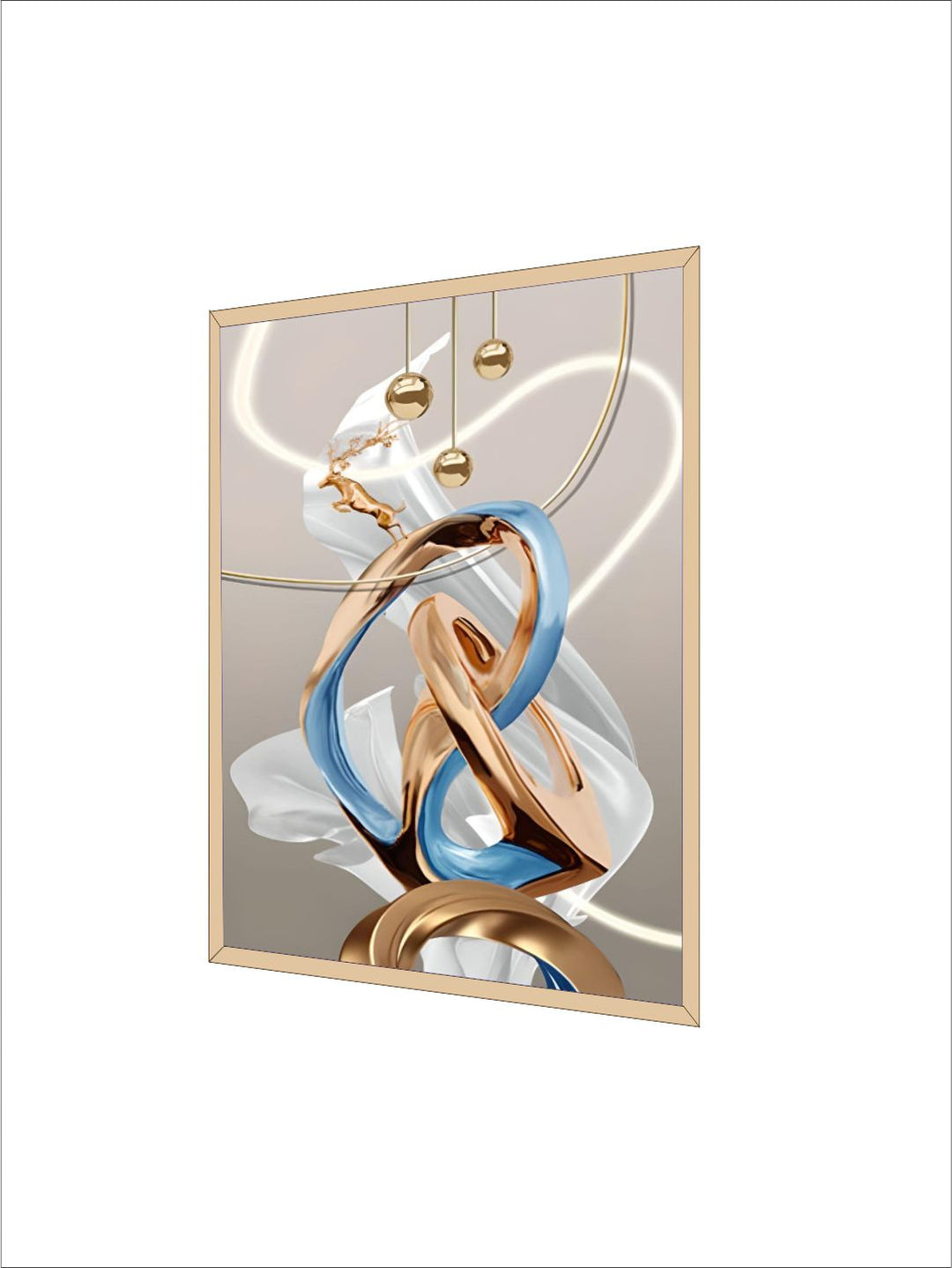 Abstract Flowing Ribbon Golden Deer Wall Art Fine Art Canvas Prints Auspicious Nordic Pictures For Luxury Living Room Home Entrance Hallway Art Decor
