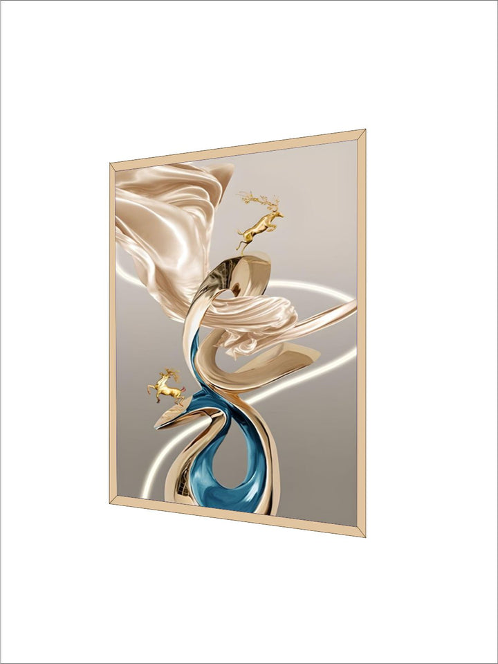 Abstract Flowing Ribbon Golden Deer Wall Art Fine Art Canvas Prints Auspicious Nordic Pictures For Luxury Living Room Home Entrance Hallway Art Decor