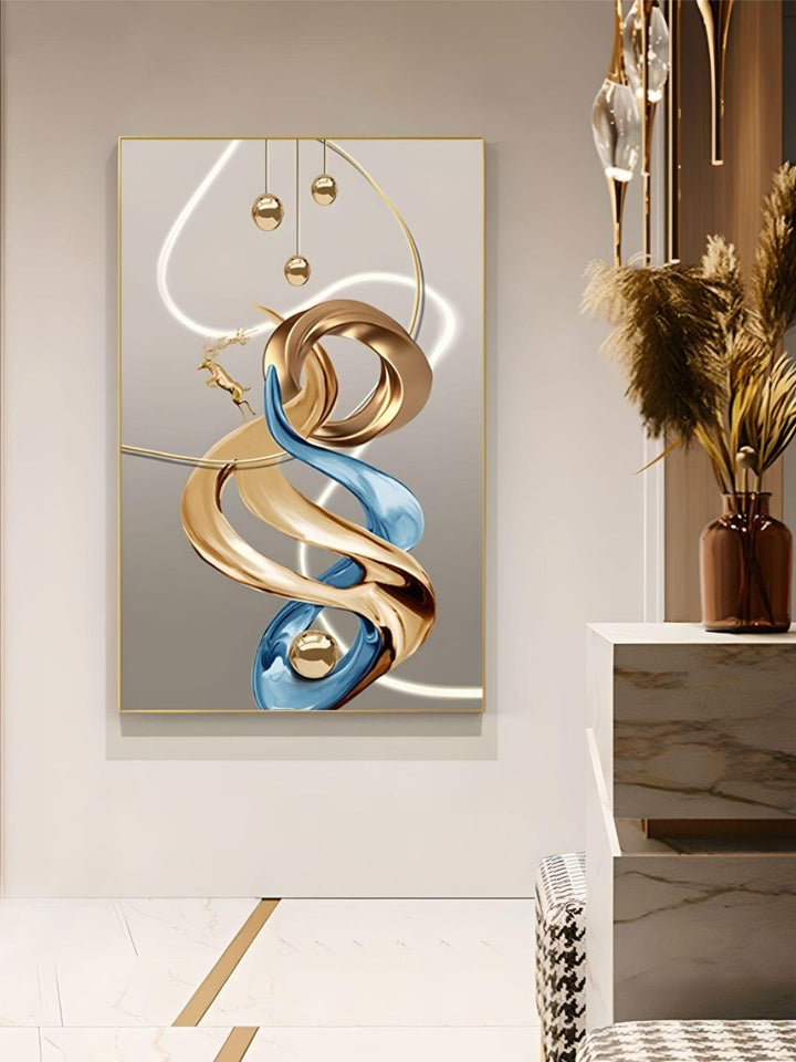 Abstract Flowing Ribbon Golden Deer Wall Art Fine Art Canvas Prints Auspicious Nordic Pictures For Luxury Living Room Home Entrance Hallway Art Decor