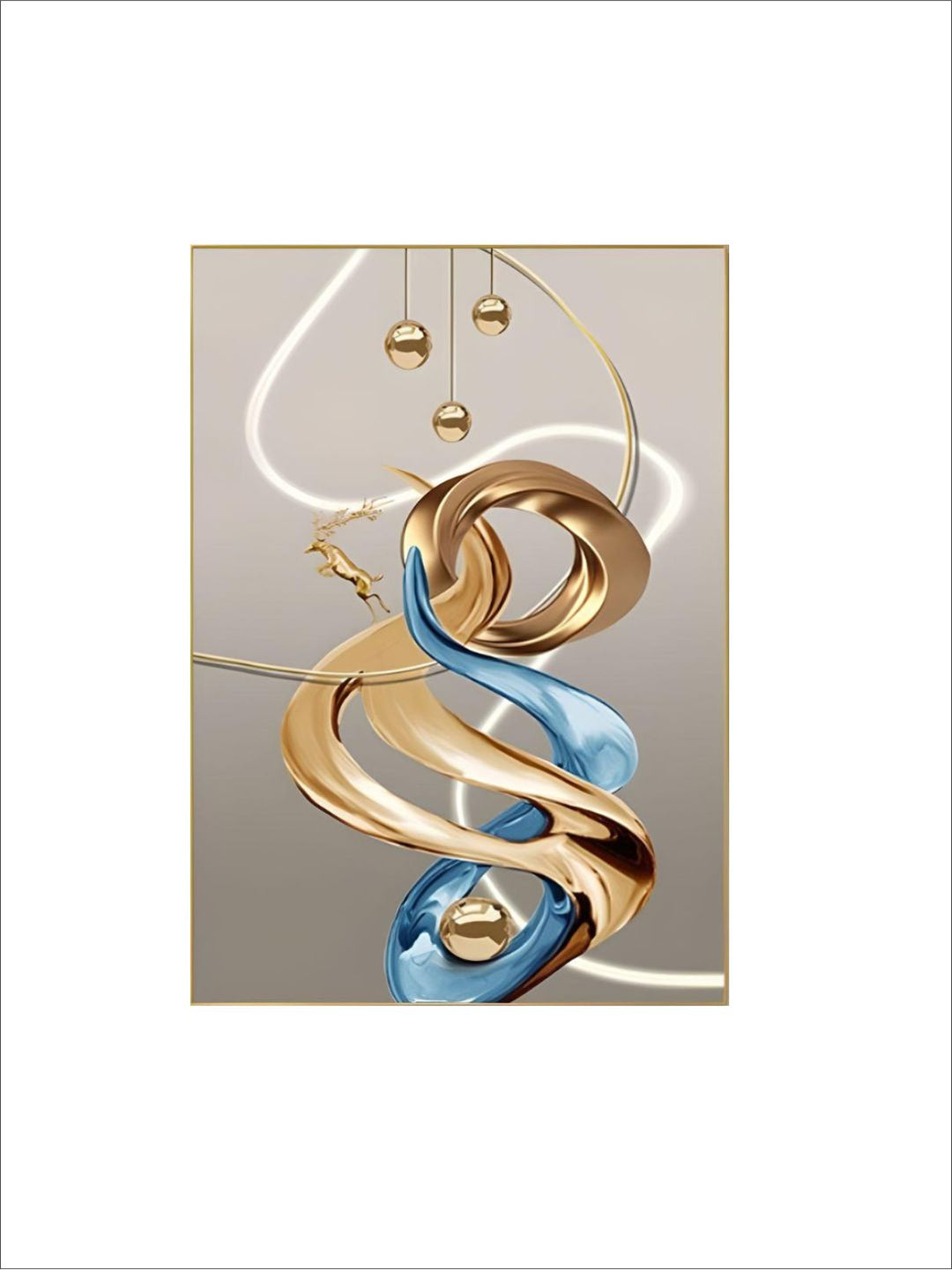 Abstract Flowing Ribbon Golden Deer Wall Art Fine Art Canvas Prints Auspicious Nordic Pictures For Luxury Living Room Home Entrance Hallway Art Decor