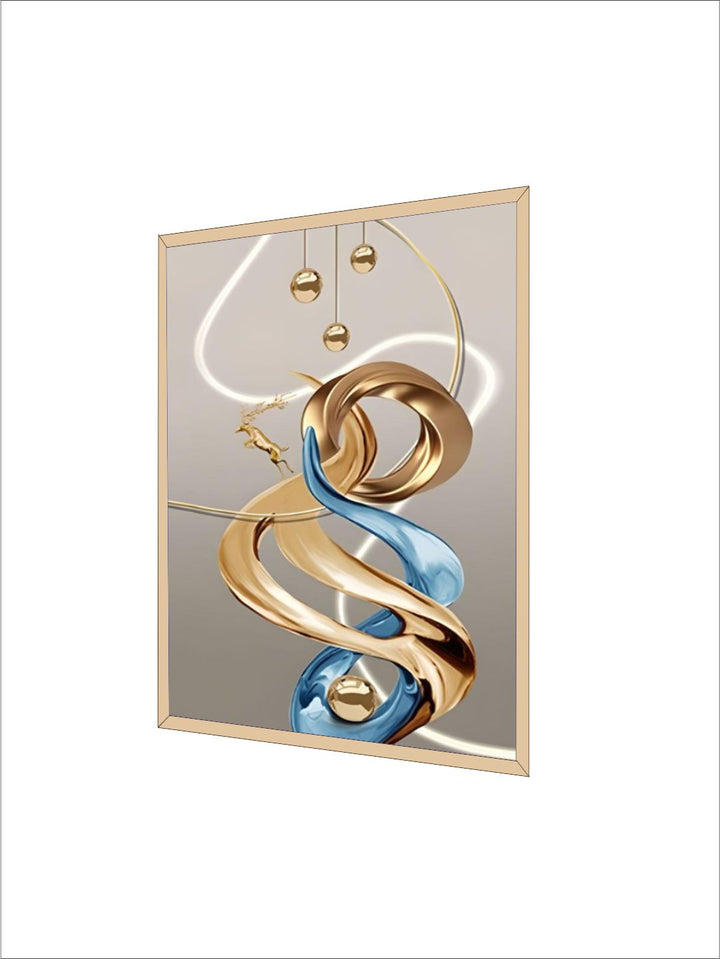 Abstract Flowing Ribbon Golden Deer Wall Art Fine Art Canvas Prints Auspicious Nordic Pictures For Luxury Living Room Home Entrance Hallway Art Decor