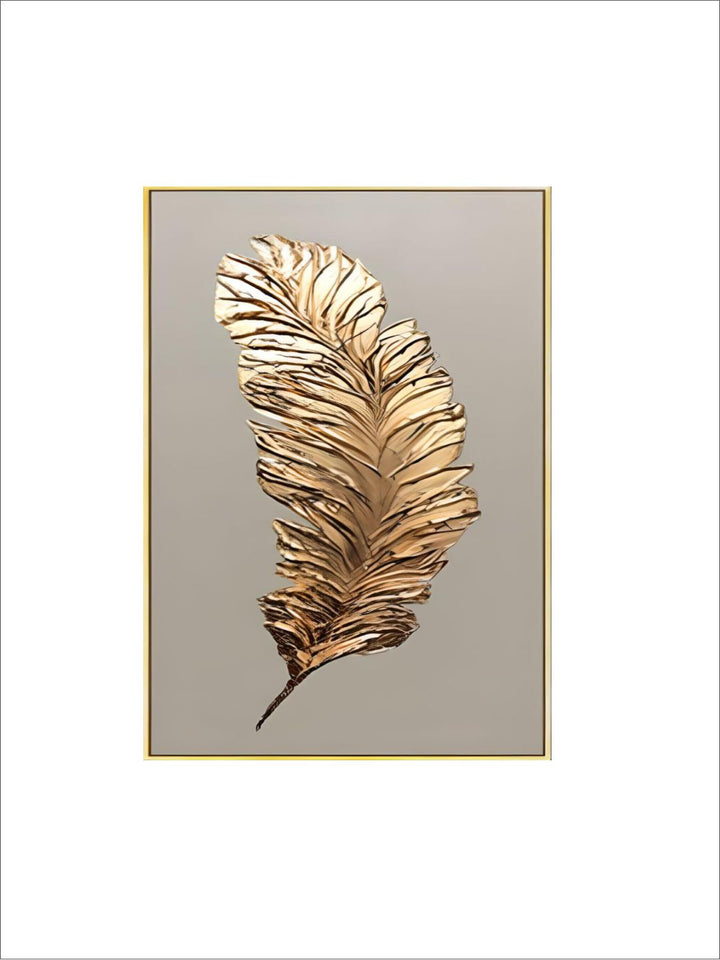 Abstract Golden Feather Wall Art Fine Art Canvas Print Modern Minimalist Picture For Luxury Loft Apartment Living Room Home Office Wall Art Decor