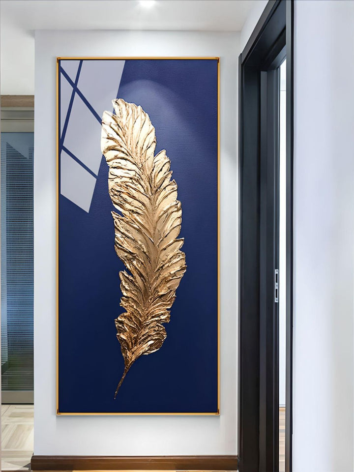 Abstract Golden Feather Wall Art Fine Art Canvas Print Modern Minimalist Picture For Luxury Loft Apartment Living Room Home Office Wall Art Decor