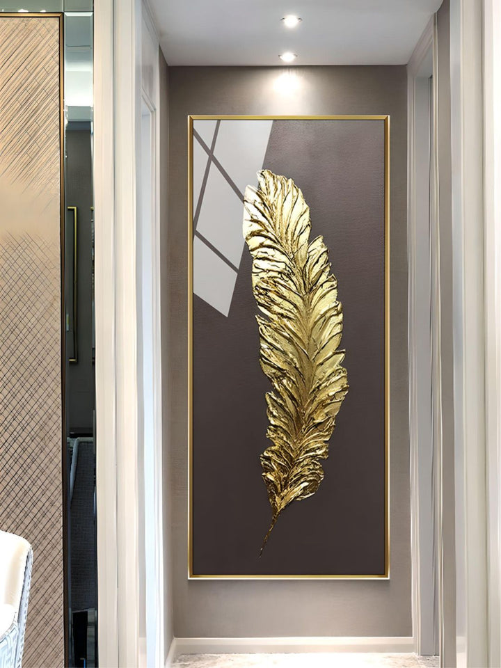 Abstract Golden Feather Wall Art Fine Art Canvas Print Modern Minimalist Picture For Luxury Loft Apartment Living Room Home Office Wall Art Decor