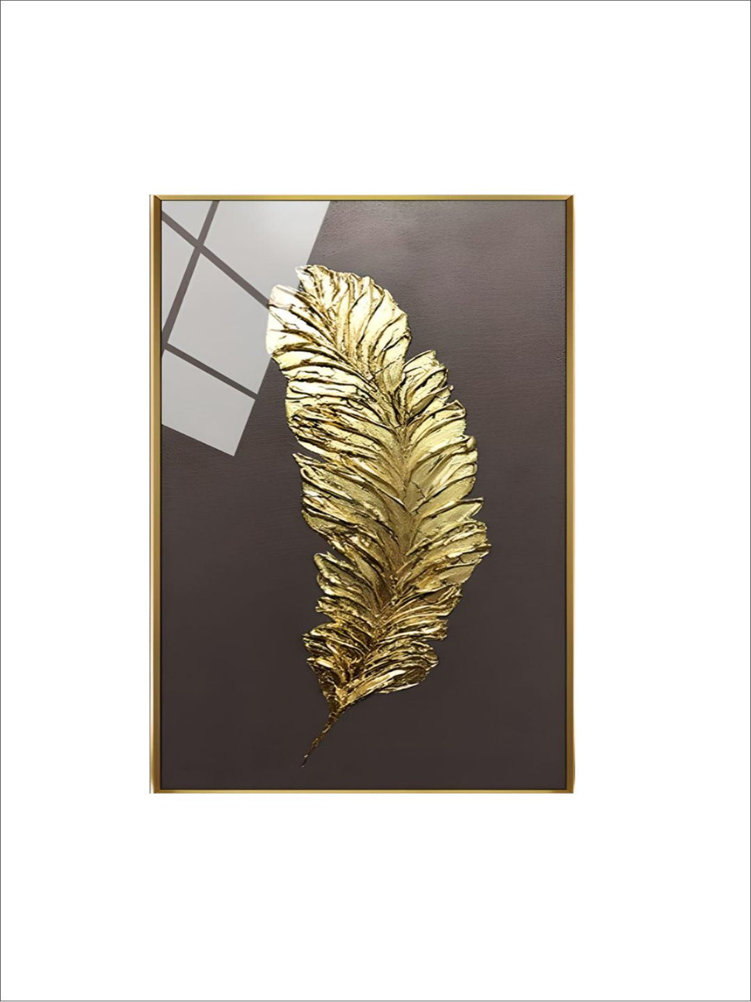 Abstract Golden Feather Wall Art Fine Art Canvas Print Modern Minimalist Picture For Luxury Loft Apartment Living Room Home Office Wall Art Decor