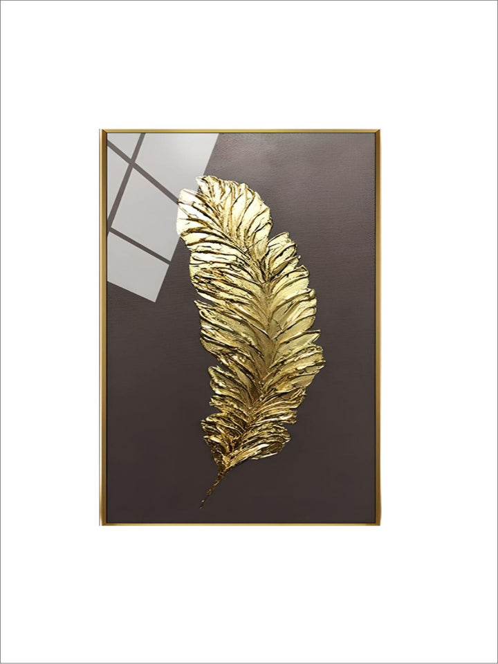 Abstract Golden Feather Wall Art Fine Art Canvas Print Modern Minimalist Picture For Luxury Loft Apartment Living Room Home Office Wall Art Decor