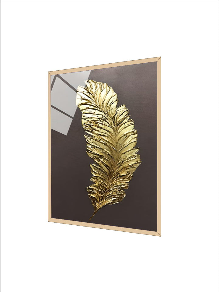 Abstract Golden Feather Wall Art Fine Art Canvas Print Modern Minimalist Picture For Luxury Loft Apartment Living Room Home Office Wall Art Decor
