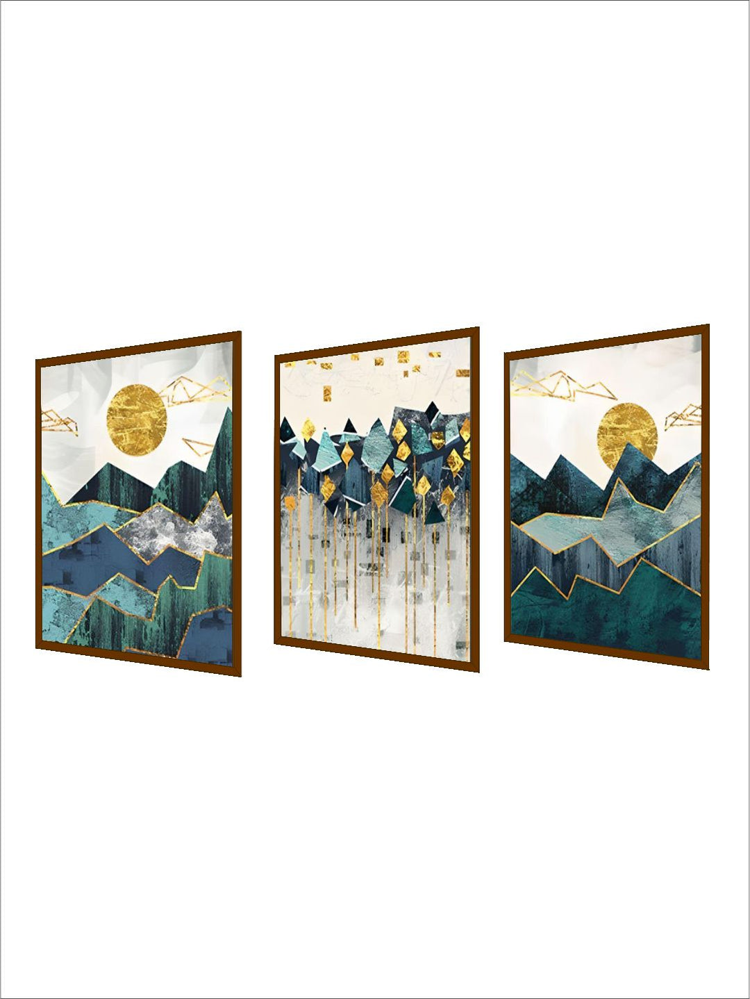 Abstract Mountain Landscape Blue Jade Green Golden Contemporary Wall Art Posters Fine Art Canvas Prints Nordic Pictures For Modern Home Decor
