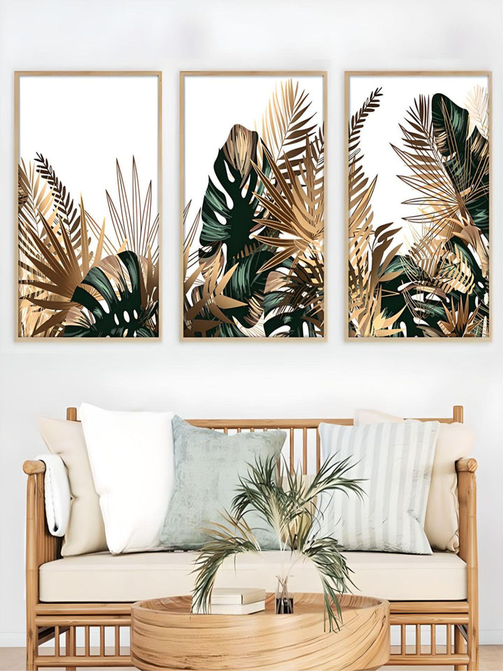 Tropical Green Golden Leaves Wall Art Fine Art Canvas Prints Minimalist Botanical Pictures For Living Room Dining Room Nordic Home Interior Decoration