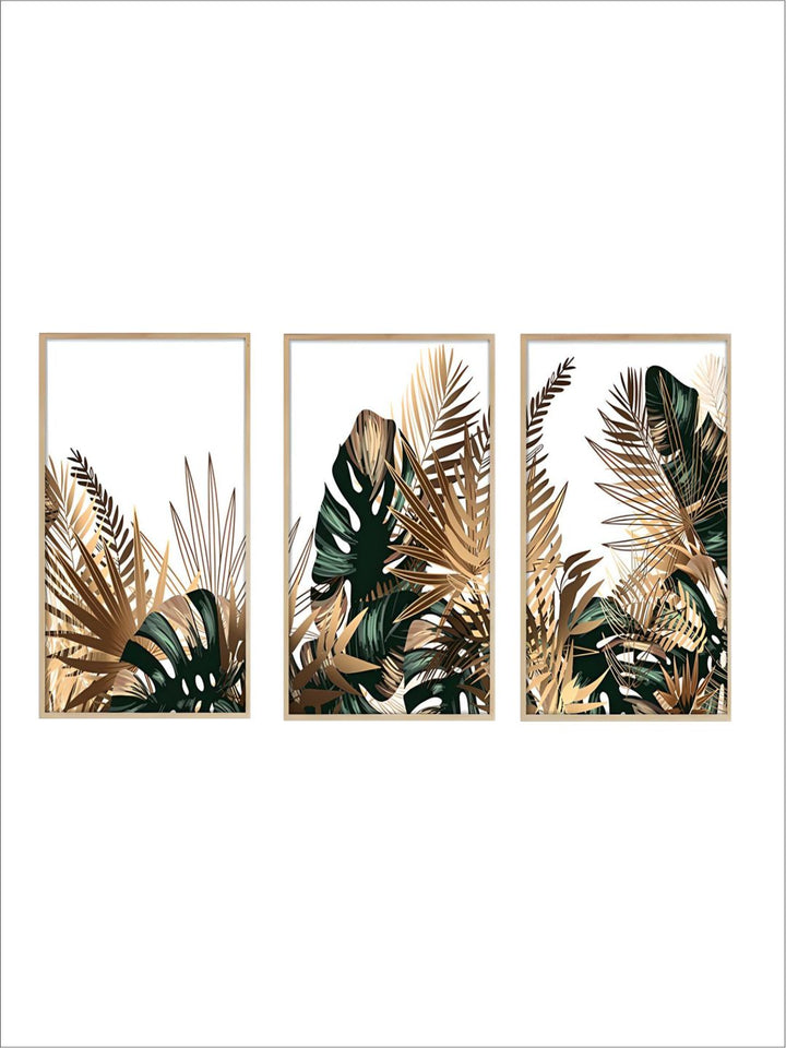 Tropical Green Golden Leaves Wall Art Fine Art Canvas Prints Minimalist Botanical Pictures For Living Room Dining Room Nordic Home Interior Decoration